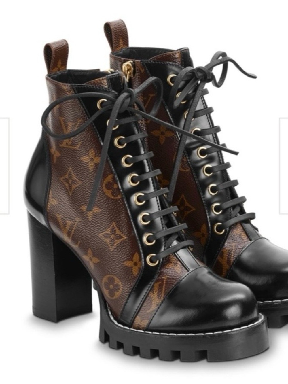 Louis Vuitton Black and Brown Monogram Star Trail Lace-Up Platform Ankle Boots